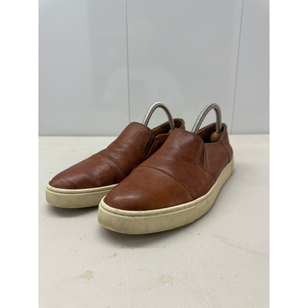 Frye Mens Ludlow Slip On Cognac Brown Leather Cap Toe Sneakers 10M 3482207-COG